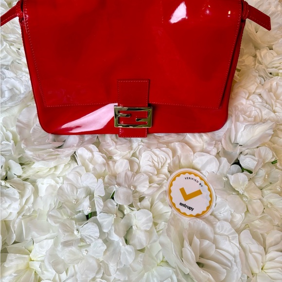 Fendi Mamma Baguette Red Patent Leather Handbag Authentic - Picture 9 of 17
